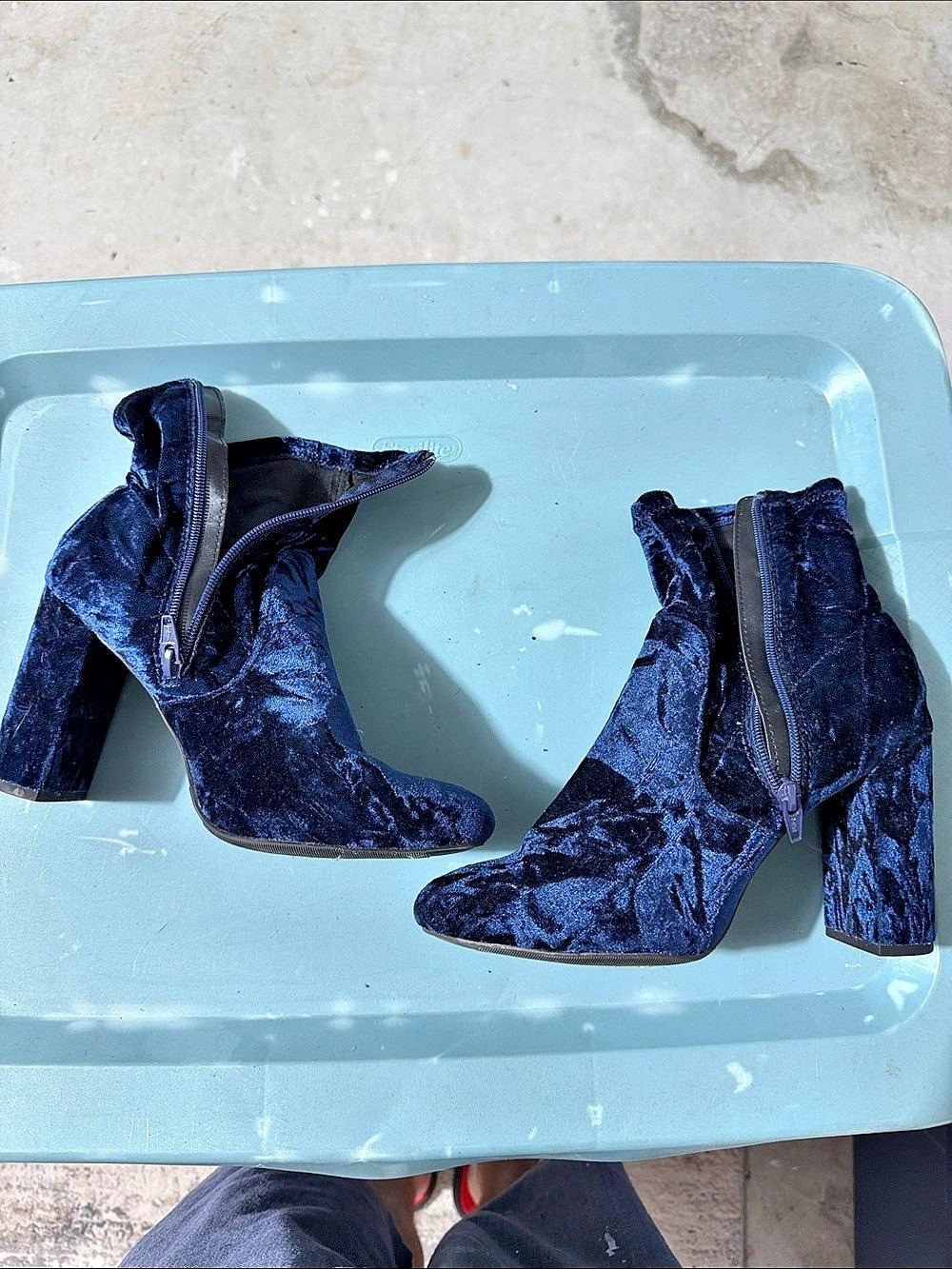 Mossimo Velvet Ankle Boots Blue Block Heel